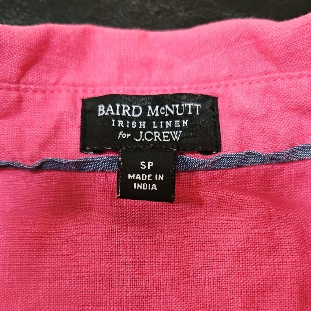J. Crew Baird McNutt Irish Linen Dress Hot Pink SP Petite Short Sleeve Button Up - Picture 4 of 8